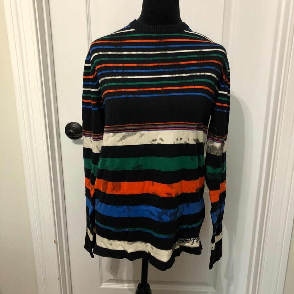 Desigual Man Striped Long Sleeve Cotton Sweater 19SMJF08 Multi-Color Mens‎ XS